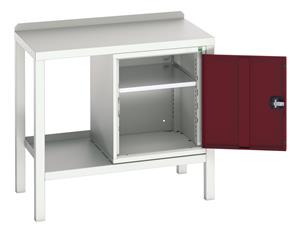 16922602.** verso welded bench with cupboard & steel top. WxDxH: 1000x600x910mm. RAL 7035/5010 or selected